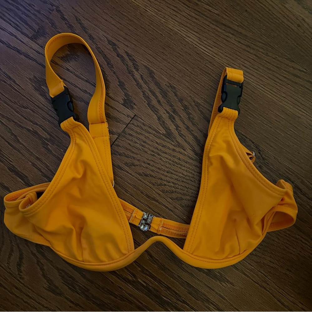 SHEIN Orange Swim Top with Black Trim